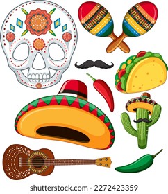 Set of Mexican celebration element illustration