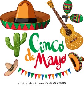 Set of Mexican celebration element illustration