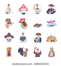 Set of Mexican Culture Flat Icons 

