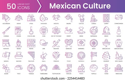 Set of mexican culture icons. Gradient style icon bundle. Vector Illustration