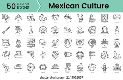 Conjunto de íconos de la cultura mexicana. Conjunto de iconos de estilo de arte de línea. ilustración vectorial