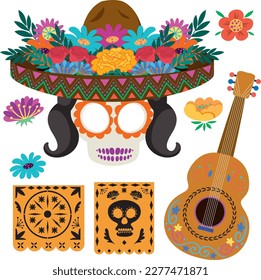 Set Mexican day the dead element illustration