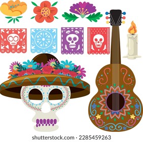 Set of Mexican day of the dead element illustration