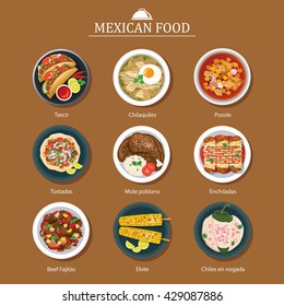 Set Of Mexican Food Flat Design