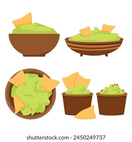 Set of Mexican guacamole sauce in plates