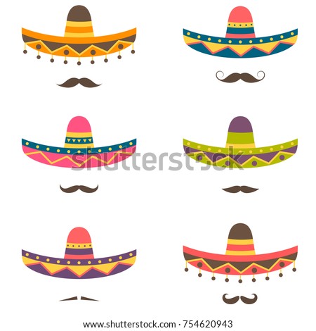 Set of Mexican hats and mustaches