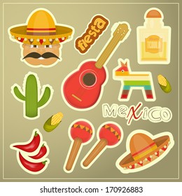 Set of Mexican Icons. Vector Illustration.