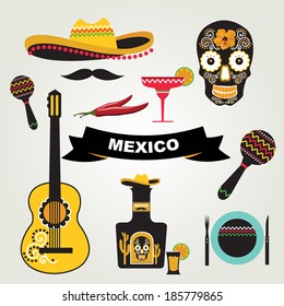 Set of mexican icons. Vector illustration.