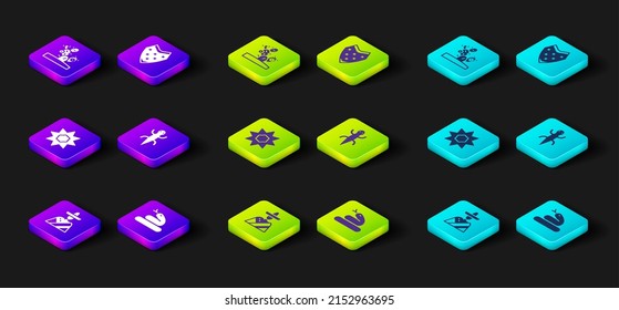Set Mexican man sombrero, Snake, Sun, Lizard, Poncho and Cactus icon. Vector