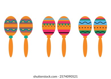 Set of Mexican maracas. Isolated vector illustration.