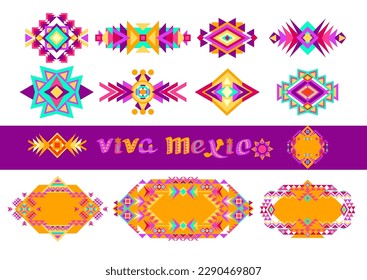 Set of Mexican patterns. Ethnic elements. Tribal geometric ornament. Vector.