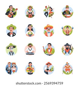 Set of Mexican People Flat Style Illustrations 

