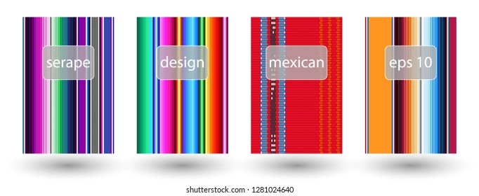 set of mexican rug pattern. serape stripes vector. detail background with mexican colors. creative colored cover design.