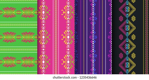 Set of Mexican seamless patterns. Cambaya fabric. Latin American colorful textiles. Fiesta decoration.