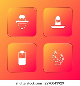Set Mexican sombrero, , Burrito and Cactus icon. Vector