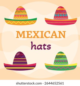 Set Mexican sombrero hats. Vector graphics