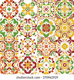 Set of Mexican stylized talavera tiles seamless pattern. Background for design and fashion. Arabic, Indian patterns