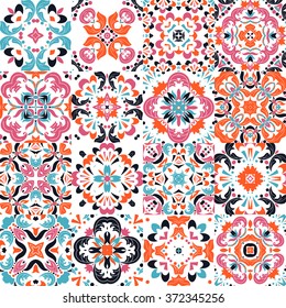 Set of Mexican stylized talavera tiles seamless pattern. Background for design and fashion. Arabic, Indian patterns