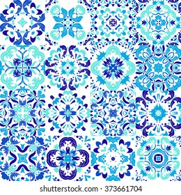 Set von mexikanischen stylisierten Talavera-Fliesen nahtlos Muster. Hintergrund für Design und Mode. Arabische, indische Muster