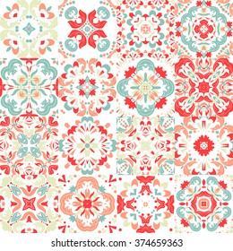 Set of Mexican stylized talavera tiles seamless pattern. Background for design and fashion. Arabic, Indian patterns