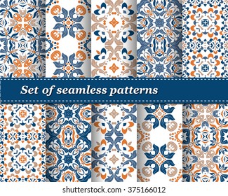 Set of Mexican stylized talavera tiles seamless pattern. Background for design and fashion. Arabic, Indian patterns, Mexican talavera tiles