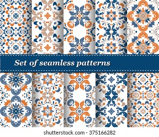 Set of Mexican stylized talavera tiles seamless pattern. Background for design and fashion. Arabic, Indian patterns, Mexican talavera tiles