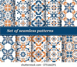 Set of Mexican stylized talavera tiles seamless pattern. Background for design and fashion. Arabic, Indian patterns, Mexican talavera tiles