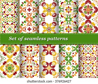 Set of Mexican stylized talavera tiles seamless pattern. Background for design and fashion. Arabic, Indian patterns, Mexican talavera tiles