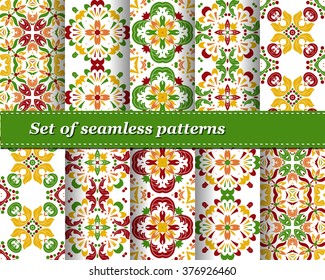 Set of Mexican stylized talavera tiles seamless pattern. Background for design and fashion. Arabic, Indian patterns, Mexican talavera tiles
