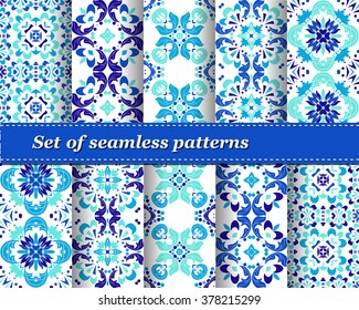 Set of Mexican stylized talavera tiles seamless pattern. Background for design and fashion. Arabic, Indian patterns, Mexican talavera tiles