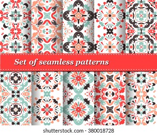 Set of Mexican stylized talavera tiles seamless pattern. Background for design and fashion. Arabic, Indian patterns, Mexican talavera tiles