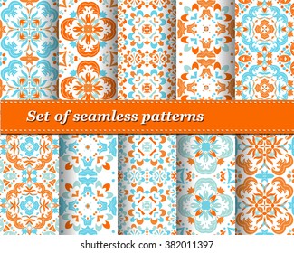 Set of Mexican stylized talavera tiles seamless pattern. Background for design and fashion. Arabic, Indian patterns