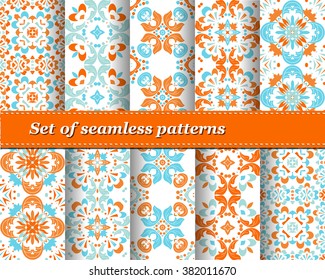 Set of Mexican stylized talavera tiles seamless pattern. Background for design and fashion. Arabic, Indian patterns