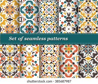 Set of Mexican stylized talavera tiles seamless pattern. Background for design and fashion. Arabic, Indian patterns