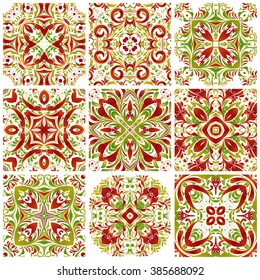 Set of Mexican stylized talavera tiles seamless pattern. Background for design and fashion. Arabic, Indian patterns