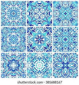 Set of Mexican stylized talavera tiles seamless pattern. Background for design and fashion. Arabic, Indian patterns