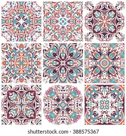 Set of Mexican stylized talavera tiles seamless pattern. Background for design and fashion. Arabic, Indian patterns