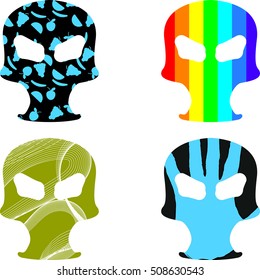 Set of Mexican sugar skulls with color ornament for Day of dead