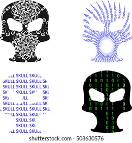Set of Mexican sugar skulls with color ornament for Day of dead