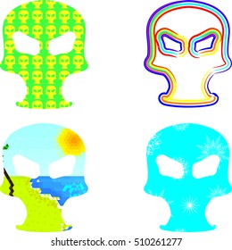 Set of Mexican sugar skulls with color ornament for Day of dead