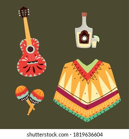 set of mexican symbols, mexican celebration icons vector illustration design
