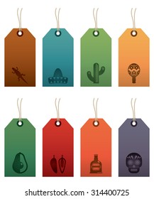 set of mexican themed gift tag labels, isolated on white