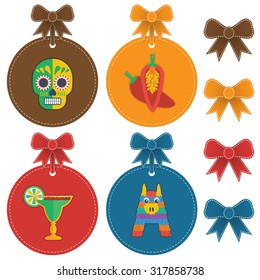 set of mexican themed label decorations with bows