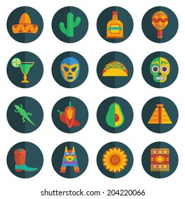 set of mexican themed round icon decorations