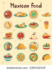 Set of Mexican traditional food. Vector illustration in hand drawn style