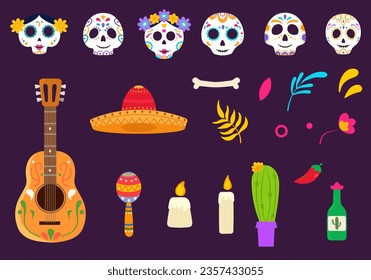 Set von mexikanischen traditionellen Objekten. Dia de Los Muertos - Tag der Toten.