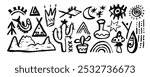 Set of Mexican  tribe sign and symbols. Abstract aztec totem idols, ancient inca maya civilizations primitive traditional signs. Vector ornament of native americans, aztecs, maya, incas.