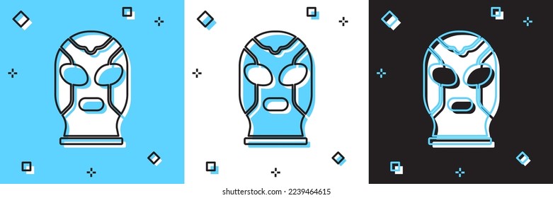 Set Mexican wrestler icon isolated on blue and white, black background.  Vector