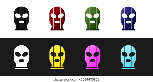 Set Mexican wrestler icon isolated on black and white background.  Vector