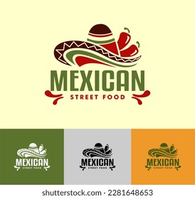 Set Of mexicana food logo factory icon design for mexican cuisine restaurant or fast food bar and snacks cafe. vector isolated symbol of mexican chili jalapeno red pepper and sombrero